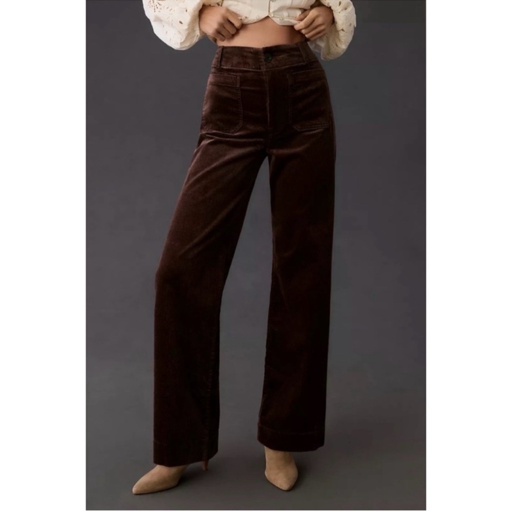 NWT Anthropologie The Colette Corduroy Full-Length Wide-Leg Pants 26 Tall Brown